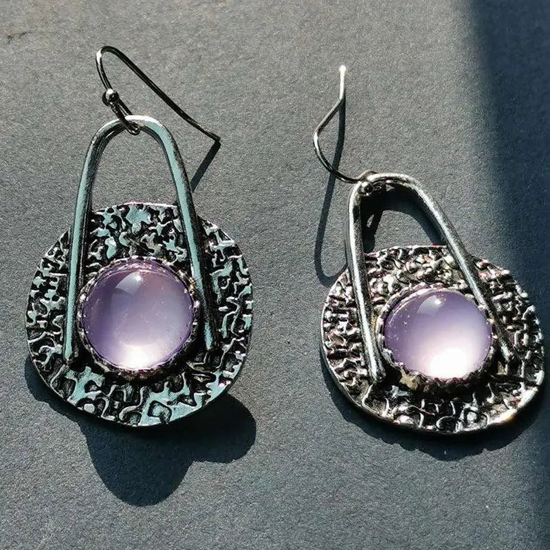 Boho earrings with purple stones in sterling silver Unique Joyas