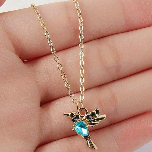 Hummingbird Necklace with Enamel and Zirconium Dioxide Unique Joyas