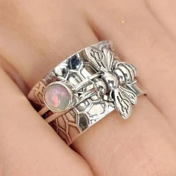 Bee Gemstone Meditation Spinner Ring Unique Joyas