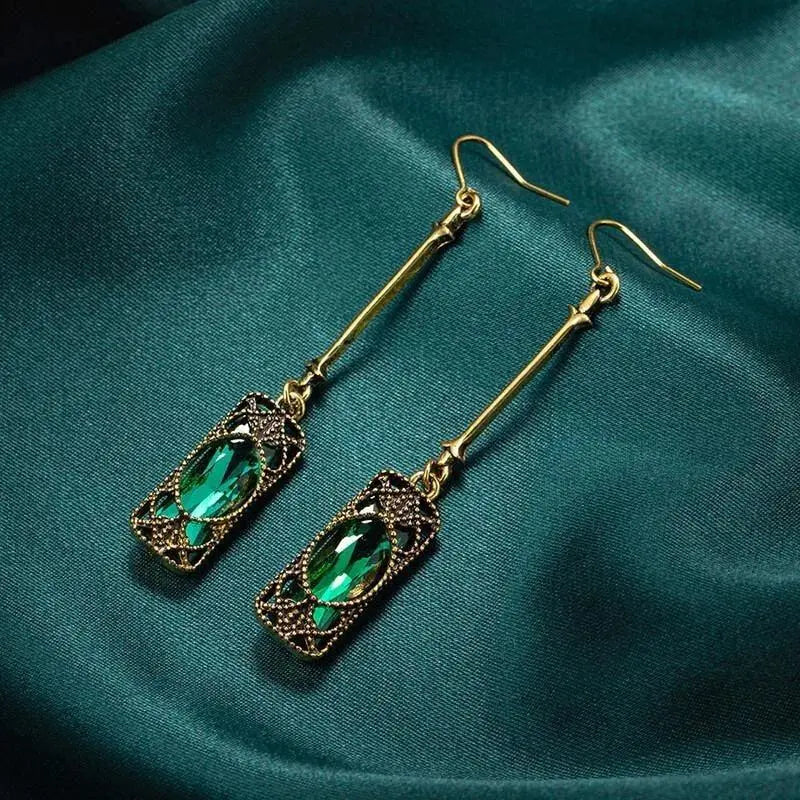 Green Lantern Pendant Earrings in Gold Unique Joyas