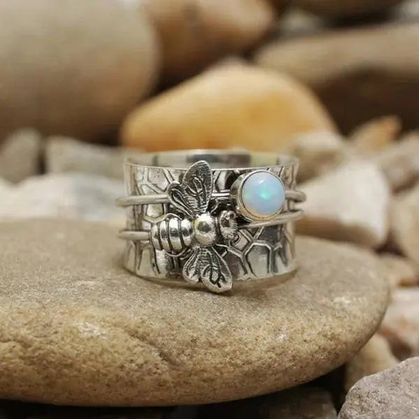 Bee Gemstone Meditation Spinner Ring Unique Joyas