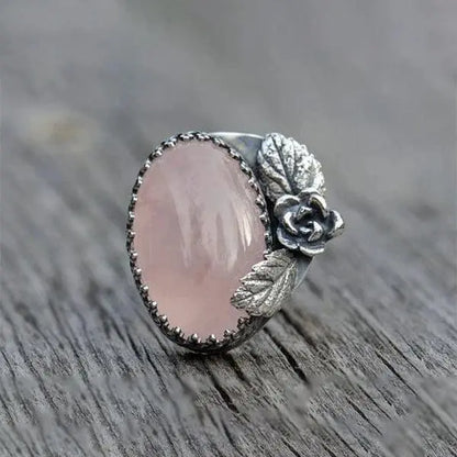 Retro Rose Pink Crystal Ring Unique Joyas