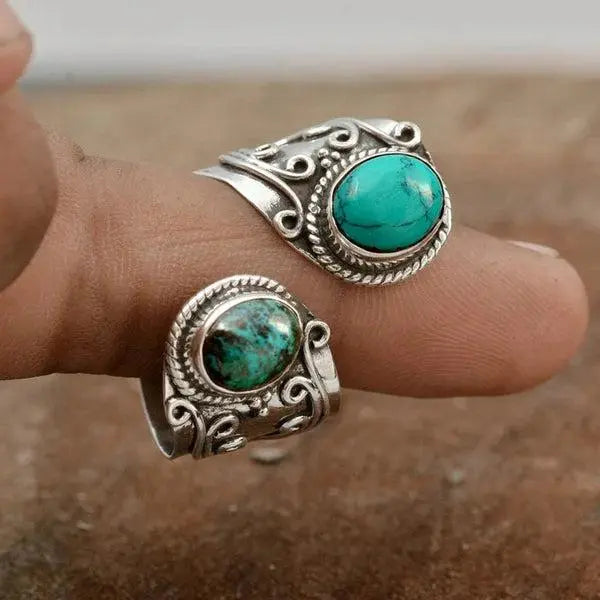 Adjustable ring with double turquoise setting Unique Joyas