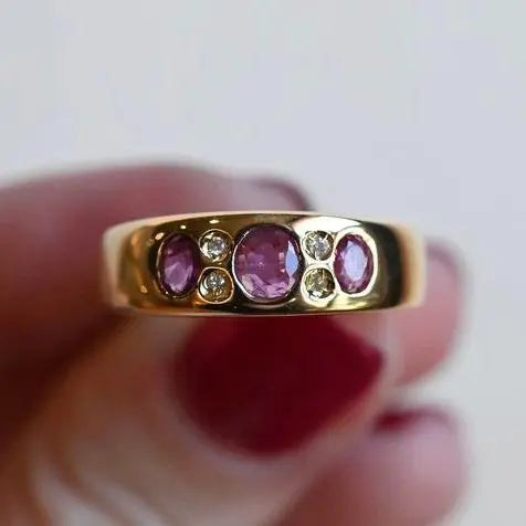 Rings with pink crystal in vintage gold Unique Joyas