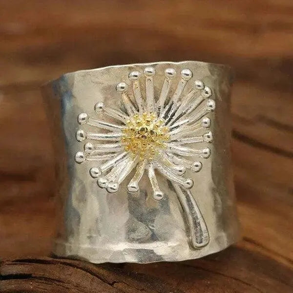 Blooming Daisy Wide Band Ring Unique Joyas