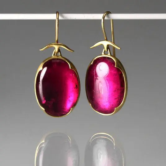 Earrings in Pink Crystal in Vintage Gold Unique Joyas