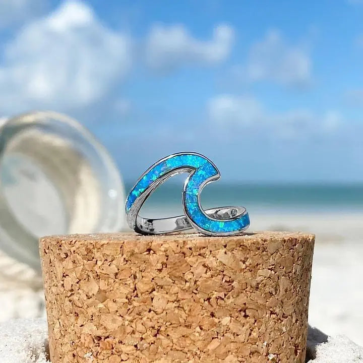 Ocean Waves Ring made of Opal and Silver Unique Joyas