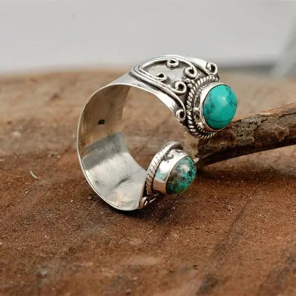 Adjustable ring with double turquoise setting Unique Joyas