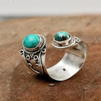 Adjustable ring with double turquoise setting Unique Joyas