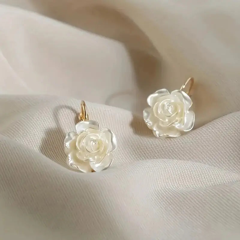 Charming white camellia floral earrings