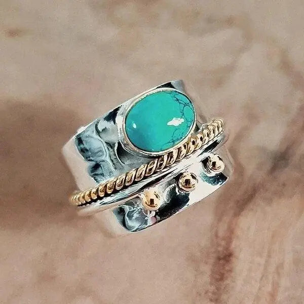 Turquoise wide band ring Unique Joyas