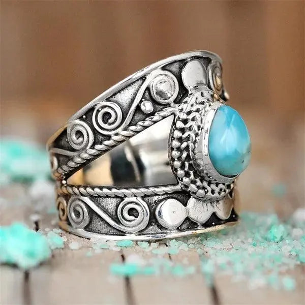 Turquoise Drop Openwork Ring Unique Joyas