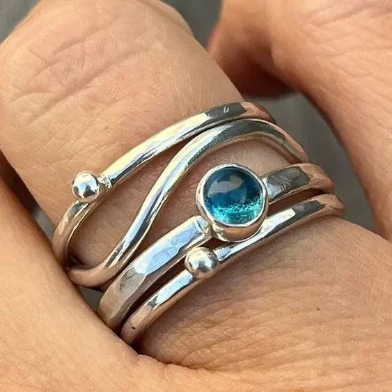 Layered ring with blue crystal Unique Joyas