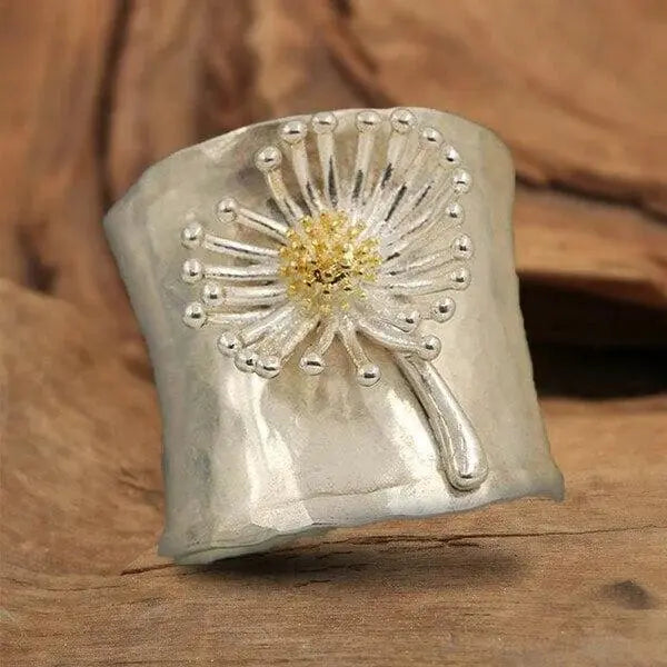 Blooming Daisy Wide Band Ring Unique Joyas