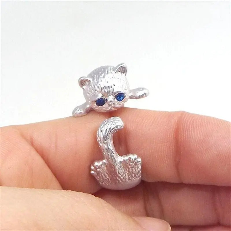 925 Sterling Silver Adjustable Kitty Ring Unique Joyas