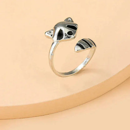 Adjustable Raccoon Ring made of 925 Sterling Silver Unique Joyas