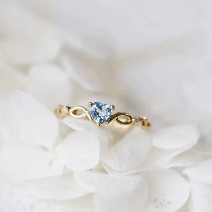 Blue Zirconia Heart Ring in Gold