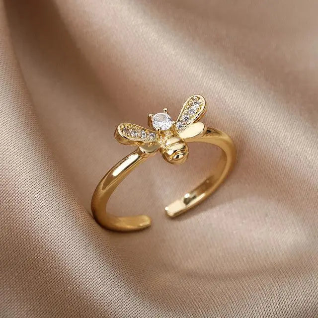 Adjustable Golden Bee Ring Unique Joyas