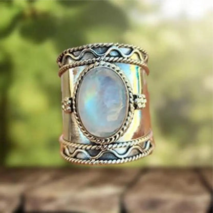 Bohemian Moonstone Ring with Wide Band