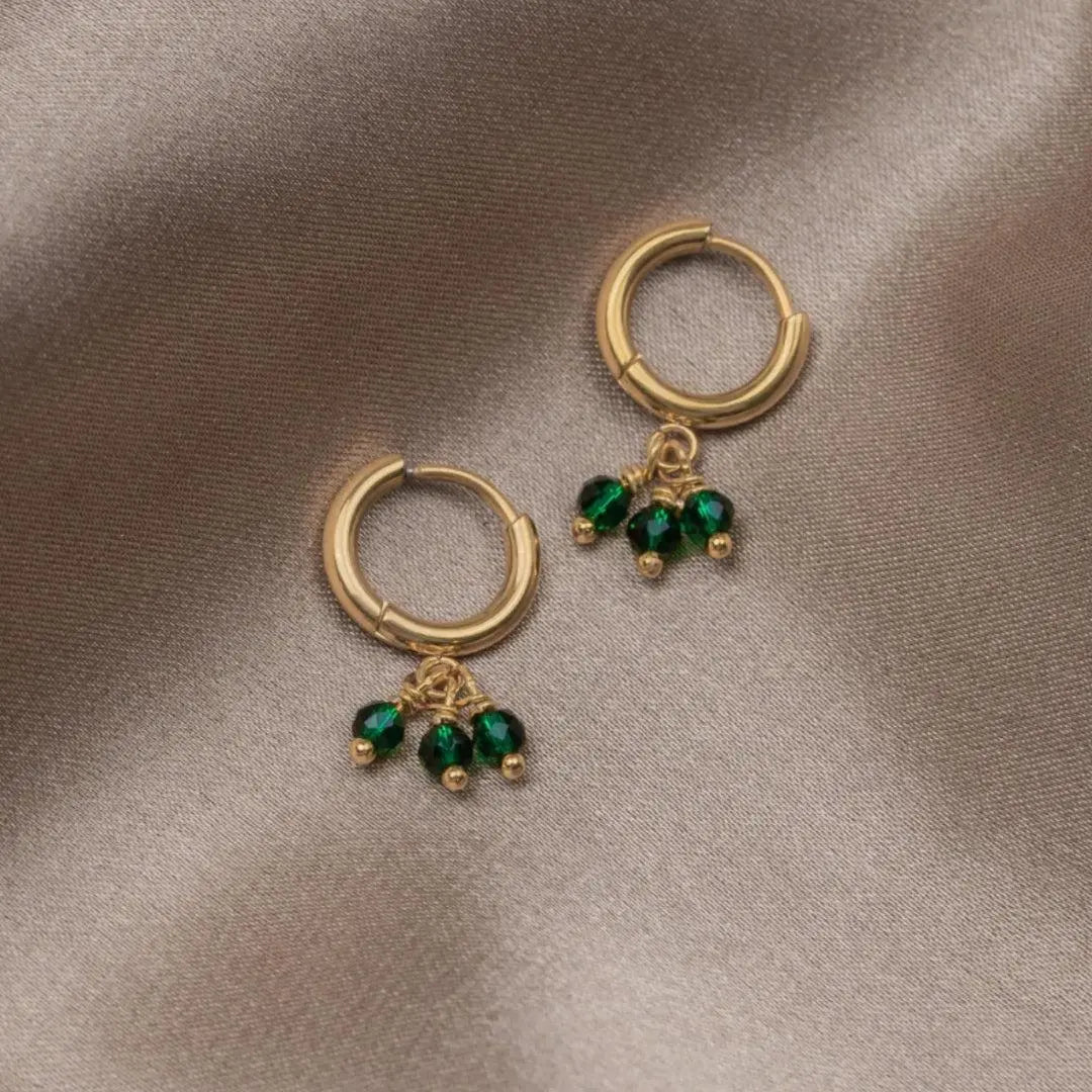 Single earrings with triple green zirconia in gold Unique Joyas