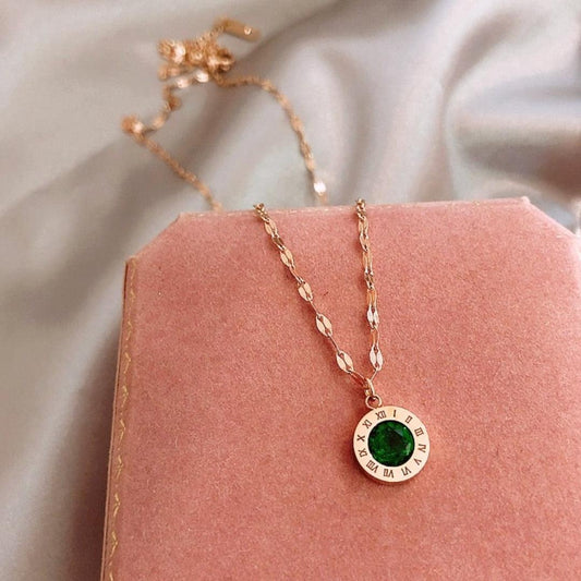 Time Necklace with Emerald in Gold Unique Joyas