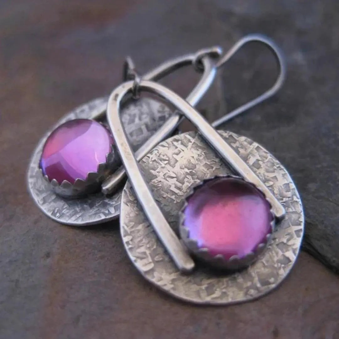 Boho earrings with purple stones in sterling silver Unique Joyas