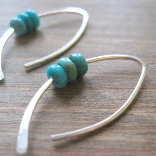 Wavy Boho Earrings with Turquoise Stones in Sterling Silver Unique Joyas