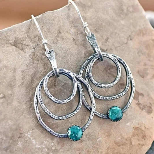 Vintage Spiral Earrings with Opal and Silver