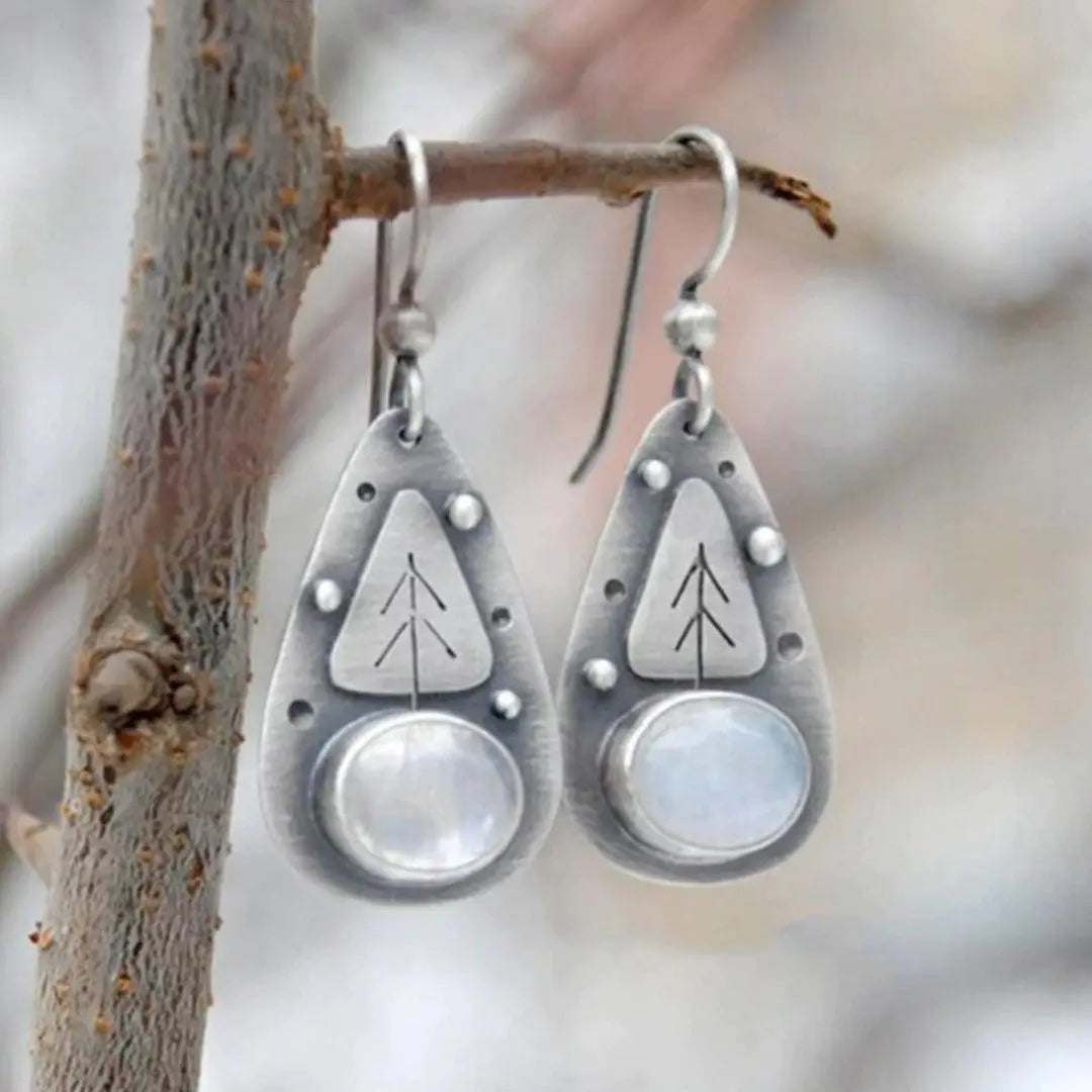 Boho earrings made of white opal in silver Unique Joyas