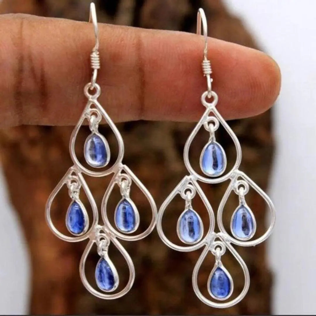 Boho Blue Crystal Rain Earrings Unique Joyas