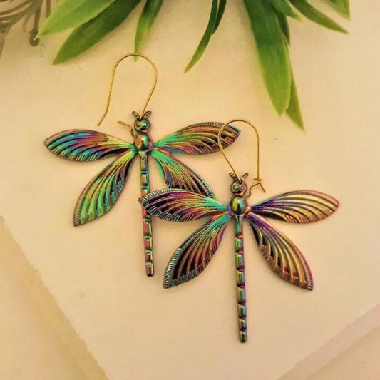 Multicolored Chromatic Dragonfly Earrings Unique Joyas