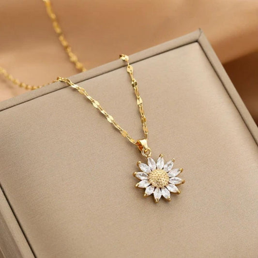 Crystal Sunflower Necklace in Gold Unique Joyas