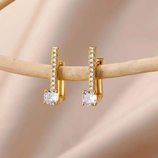 Exotic Gold-Plated Earrings with Cubic Zirconia Unique Joyas