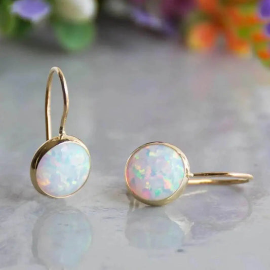 Vintage Gold-Plated White Opal Earrings Unique Joyas