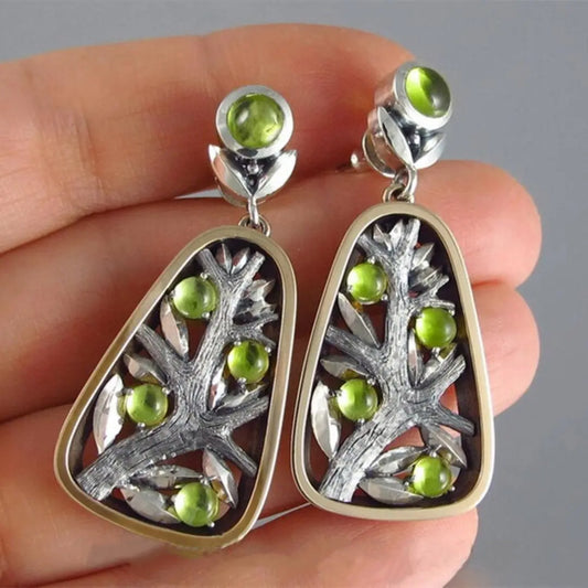 Green Crystal Earrings in Silver Unique Joyas