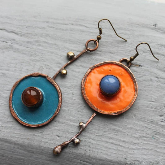 Vintage Hand-Painted Enamel Earrings Unique Joyas