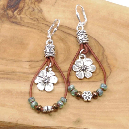 Vintage Floral Leather Earrings Unique Joyas