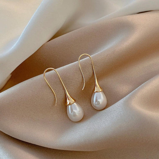 Gold Teardrop Pearl Earrings Unique Joyas