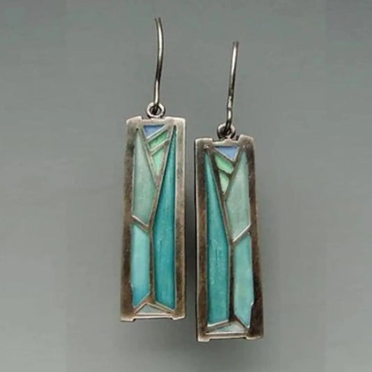 Rectangular Earrings made of Blue Enamel Unique Joyas