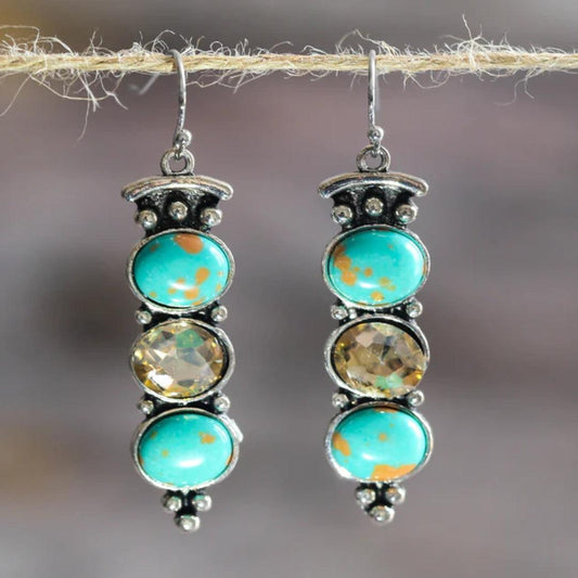 Vintage Natural Turquoise Dropped Earrings