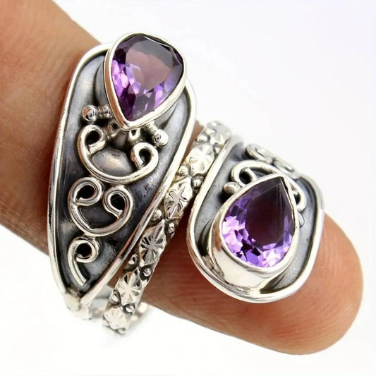 Vintage Silver Plated Purple Crystals Ring