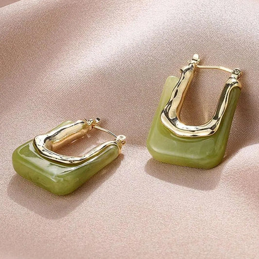 Golden Vintage Earrings with Green Enamel Unique Joyas