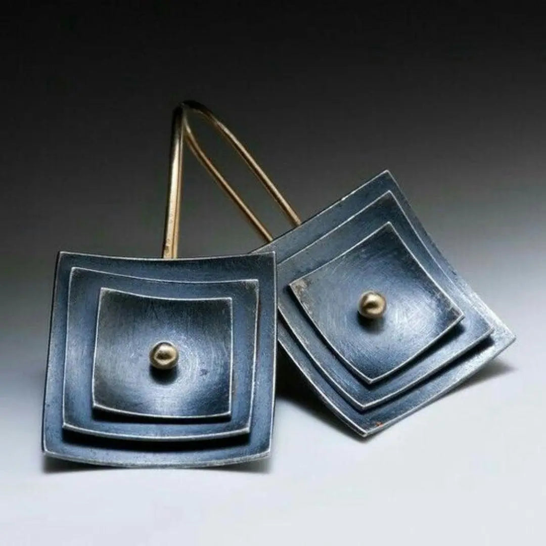 Blue Square Vintage Earrings Unique Joyas