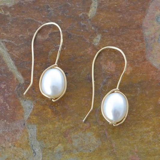 Vintage Gold Pearl Earrings Unique Joyas