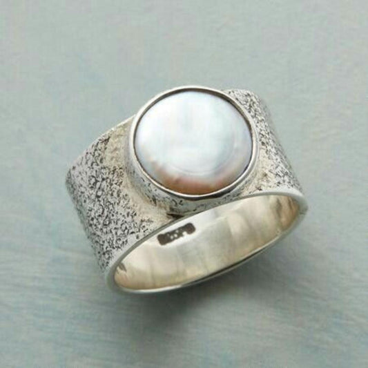 Vintage Silver Ring with White Pearl Unique Joyas