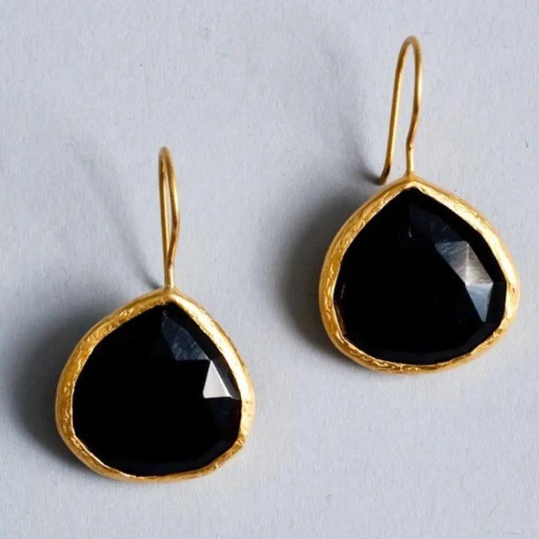 Vintage Black Stone Gold Earrings Unique Joyas