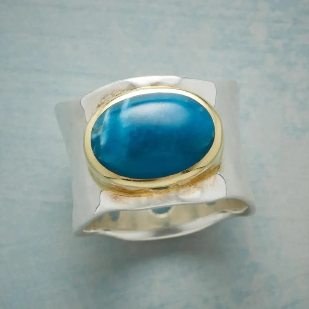 Vintage Blue Oval Stone Silver Ring Unique Joyas