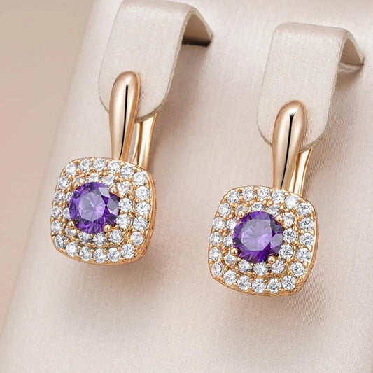 Elegant lilac glitter earrings in gold Unique Joyas