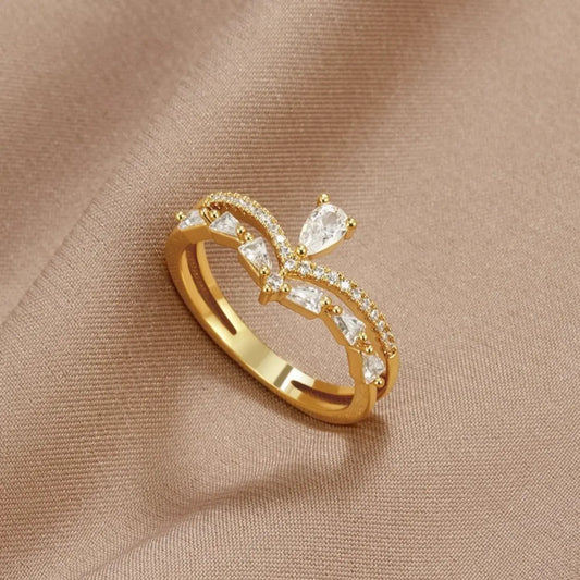 Double Ring with Zirconia in Gold Unique Joyas