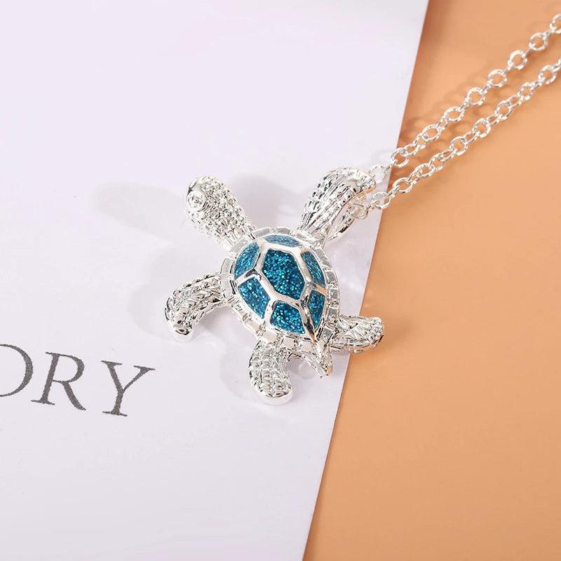 Blue Opal Sea Turtle Necklace